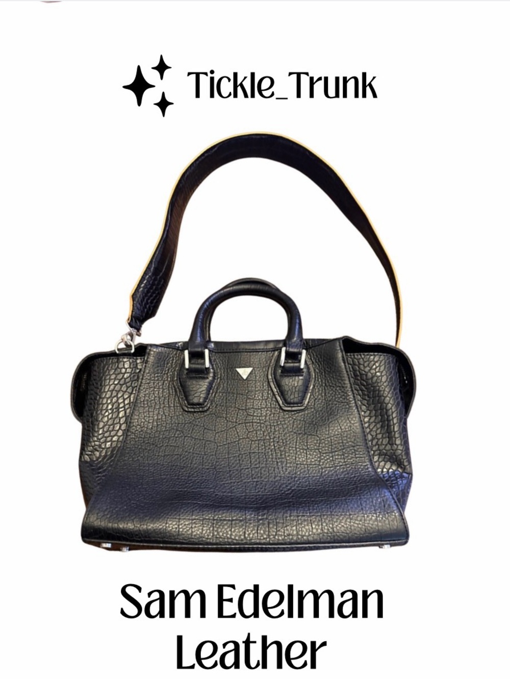 Sam Edelman Black Leather Croc- Style Embossed Large Tote
